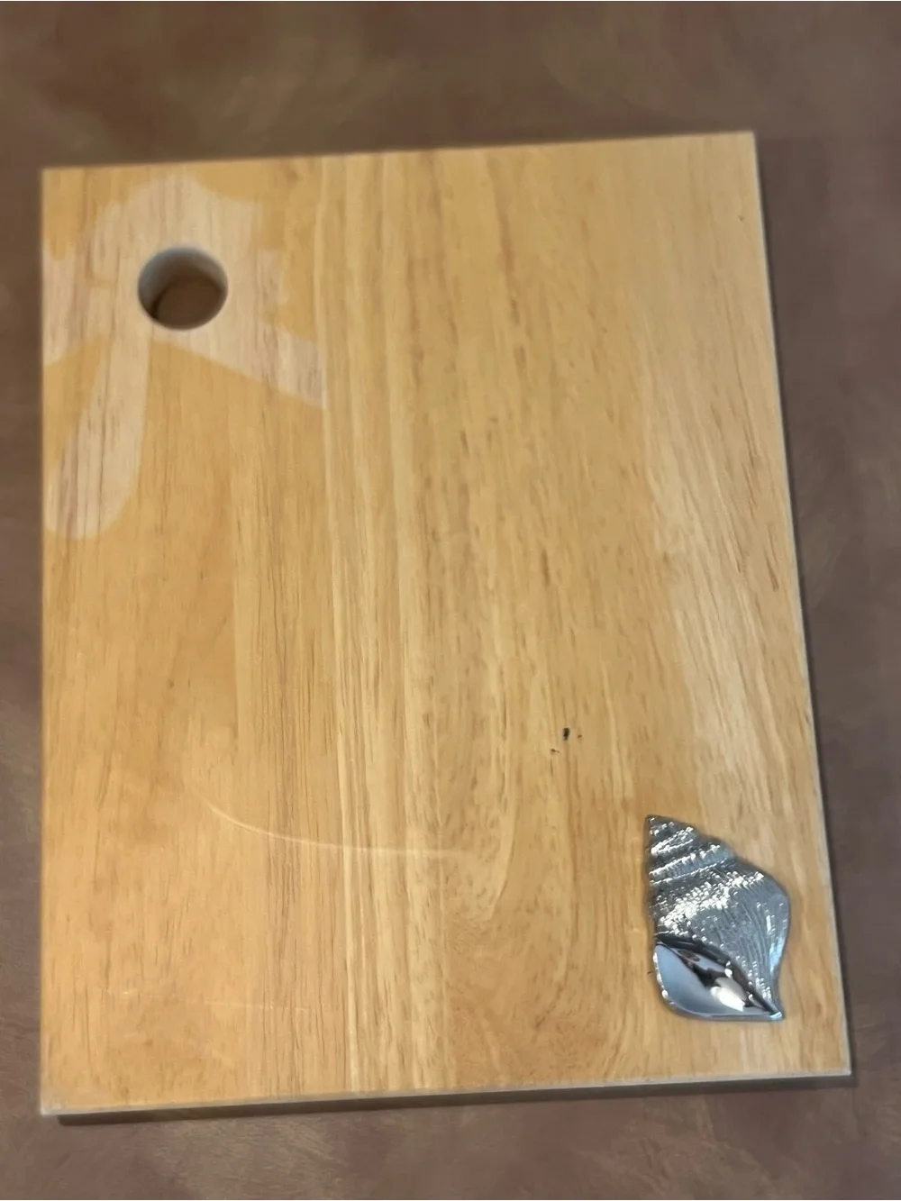 Wooden Cutting/ Charcuterie Board with Silver Shell Accent; Used
